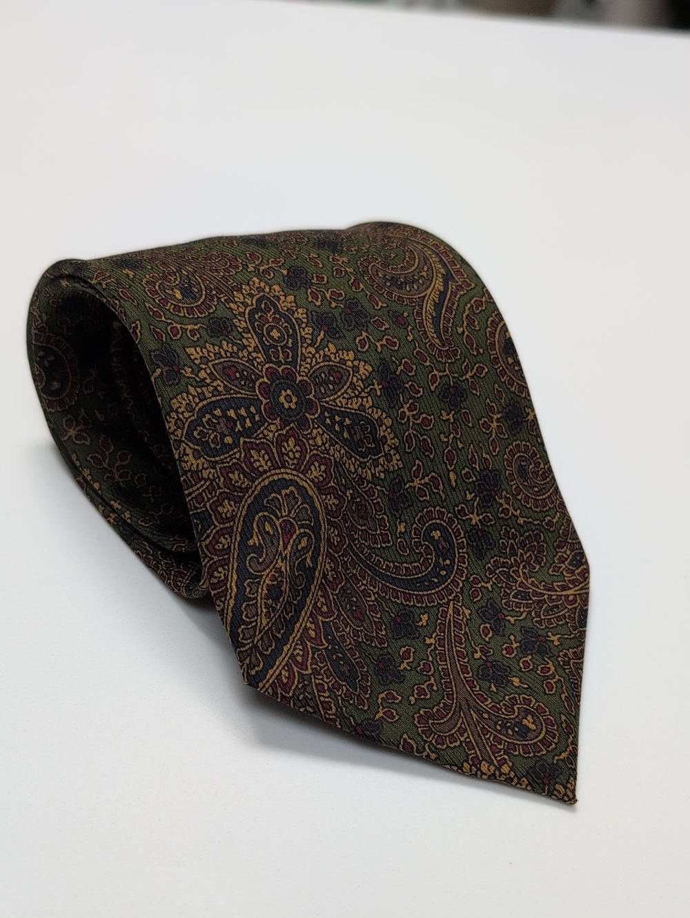 Arnys Olive & Burgundy Paisley Tie